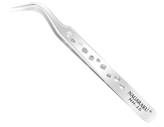 Pinça nagaraku NH-15 p/ extensão de cílios (Prata)