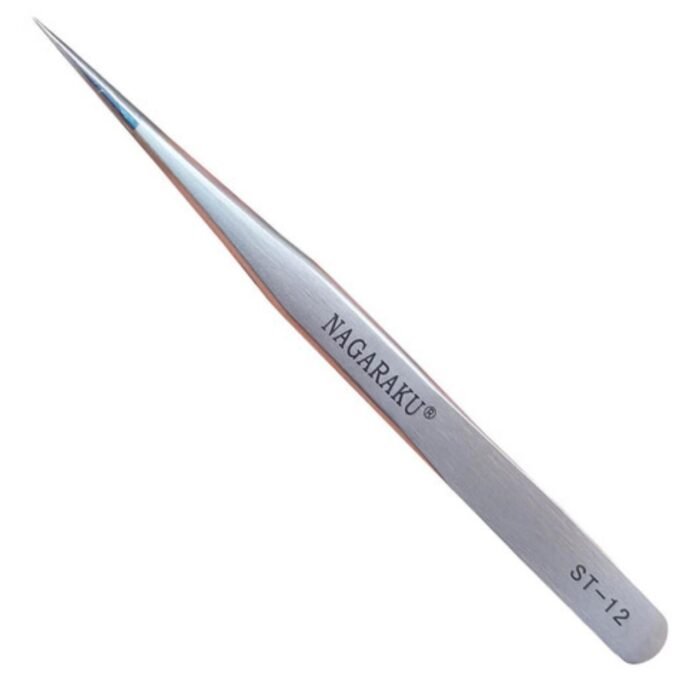 Pinça nagaraku ST-12  p/ extensão de cílios (Prata)